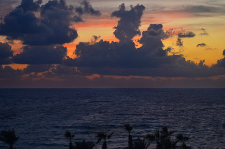 Cyprus, sunset in Mediterranean Seaの写真素材