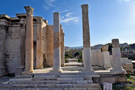 Athens, Greece - December 20, 2023: Ancient Library of Hadrian in the city of Athensの写真素材