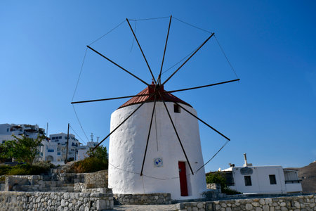 Astypalea, Greece - September 04, 2025: Chora, the stunning white town with windmills in the Dodecanese island in the Aegean Seaの写真素材