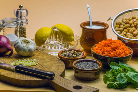 Ingredients for fresh falafel with pistachio and chia seedsの写真素材