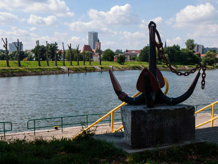 View from Slubice over the river Oder to Frankfurt (Oder), the state of Brandenburg, Germanyの写真素材