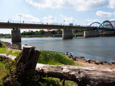 View from Slubice over the river Oder to Frankfurt (Oder), the state of Brandenburg, Germanyの写真素材