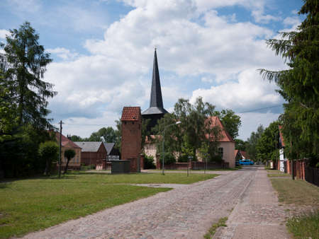 Village with church in Garz, in the municipality of Temnitztal in Ostprignitz-Ruppin, Brandenburg, Germanyの写真素材