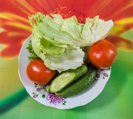 Colorful fresh group of vegetables for a balanced diet on colorful background.の写真素材