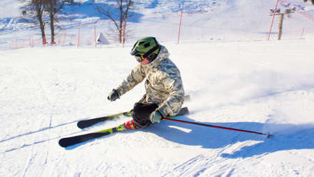 Skier in the rotation at the ski resort