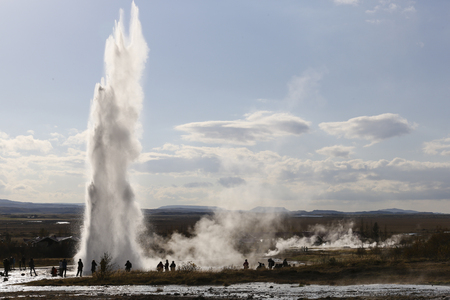 Eruption of Geyser in Icelandの写真素材