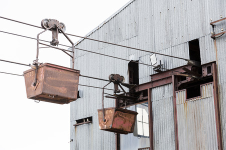 Old cable car for coal transportation in Longyearbyen, Spitsbergen, Svalbard, Norwayの写真素材