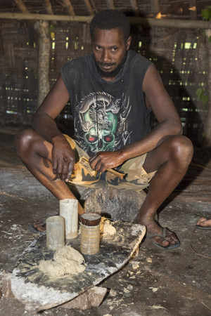 Pentecost, Republic of Vanuatu, July 21st, 2014, Indigenous men participate in traditional Kava Ceremony. The consumption of the drink is a form of welcome and figures in important socio-political events, EDITORIALのeditorial素材