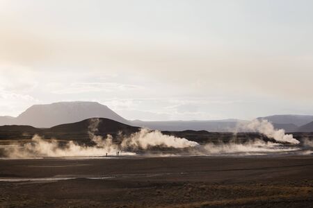 Fumarole Field in Namafjall Geothermal Area, Hverir, Icelandの写真素材