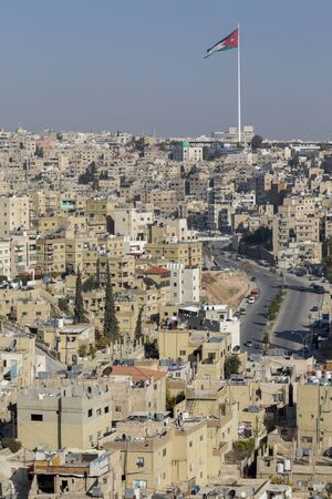 Cityscape of Amman with flagstaff downtown from the Citadel - Jordanのeditorial素材