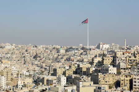 Cityscape of Amman with flagstaff downtown from the Citadel - Jordanのeditorial素材