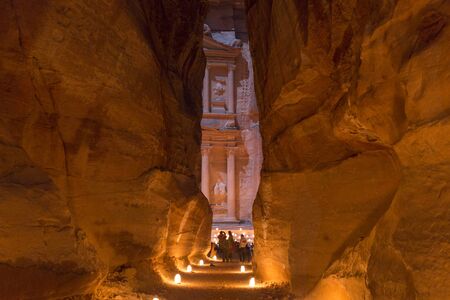 Petra, Jordan, December 24th 2015, The Treasury, Petra By Night. An Ancient City of Petra, Al Khazneh in Jordanのeditorial素材