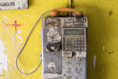 Colombo, Sri Lanka - February 15th, 2017 : The old public telephone on the wall, EDITORIALのeditorial素材