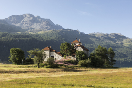 Castle of Crap da Sass, Silvaplana village, Engadin, Switzerlandのeditorial素材