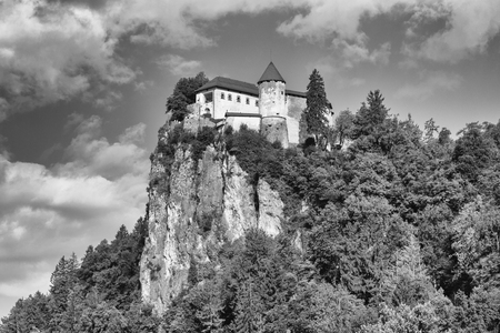 Rock top bled castle near city of Bled in Sloveniaのeditorial素材