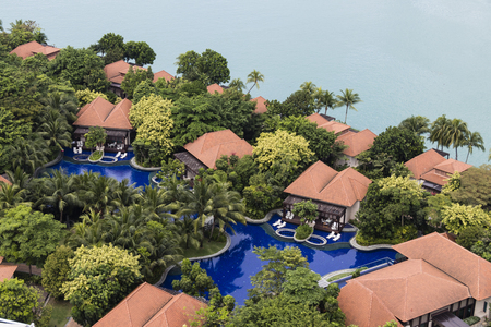 SINGAPORE, DECEMBER 10, 2017: Bungalow Resort of Sentosa island in Singapore. Sentosa is a popular...