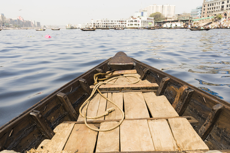 Dhaka, Bangladesh, February 24 2017: Ride in a rowboat on the Buriganga River from the perspective of the passenger, Dhaka, Bangladeshのeditorial素材