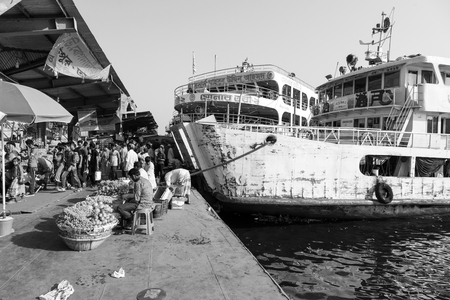 Dhaka, Bangladesh, February 24 2017: Colorful bustle at the Sadarghat Terminal of the Buriganga River in Dhaka Bangladeshのeditorial素材