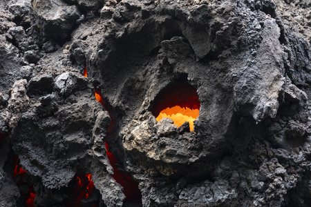 Close-up of a lava flow of volcano Kilauea on Hawaiiの写真素材
