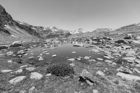 Landscape with a Pond in the Ordina Arcalis area in Andorraの写真素材