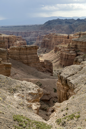 Charyn Canyon in Almaty region of Kazakhstan. Beautiful view of the canyon from the observation deckの写真素材