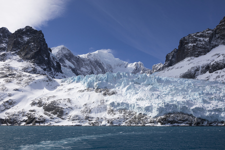 Blue colored glacier in Drygalski Fjord on South Georgia, Antarcticaの写真素材