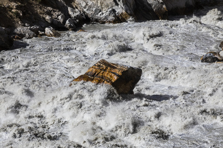 Border river Panj River in Wakhan valley between Tajikistan und Afghanistan