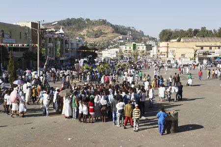 Gonder, Ethiopia, February 18 2015: Locals celebrate the Timkat festival in the city of Gonder, the important Ethiopian Orthodox celebration of Epiphanyのeditorial素材