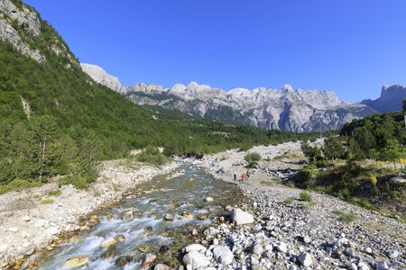 Theth, Albania, July 6 2019: Valley of Theth in the dinaric alps in Albania on a beautiful summer dayのeditorial素材