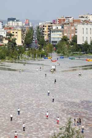 Tirana, Albania, July 8 2019: Skanderbeg Square in the city center of Tiranaのeditorial素材