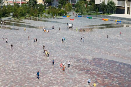 Tirana, Albania, July 8 2019: Skanderbeg Square in the city center of Tiranaのeditorial素材