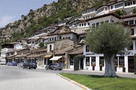 Berat, Albania, July 9 2019: Old town Berati, also called city of a thousand windows in Albania. World Heritage Site by UNESCOのeditorial素材