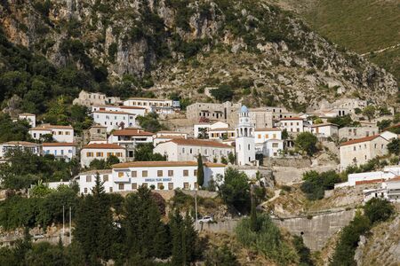 Dhermi, Albania, July 9 2019: Traditional mountain village above the Mediterranean Sea in the Albanian mountainsのeditorial素材