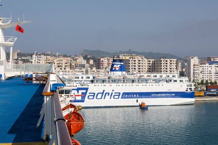 Durres, Albania, July 4 2019: Passenger ferry navigates in the port of Durres to the designated pierのeditorial素材