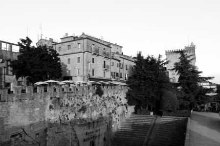 San Marino, San Marino Republic, July 1 2019: View of the old town of San Marino with the city wallsのeditorial素材