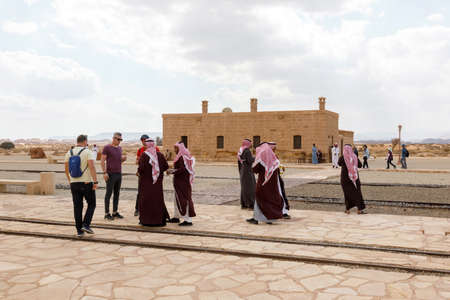 Al Ula, Saudi Arabia, February 19, 2020: At the Hejaz Railway Station in Al Ula, tourists are welcomed with Saudi Arabian hospitality before the guided tours to the tombs of Hegra startのeditorial素材