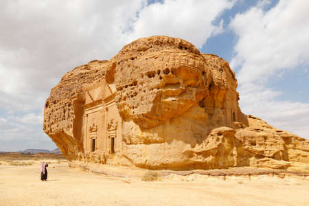 Al Ula, Saudi Arabia, February 19 2020: A Saudi photographs the graves of Jabal Al Ahmar, KSAのeditorial素材