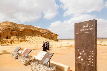 Al Ula, Saudi Arabia, February 19 2020: Information board about Jabal Al Ahmar in Al Ula, KSAのeditorial素材