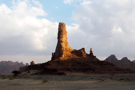 Typical landscape with eroded mountains in the desert oasis of Al Ula in Saudi Arabiaの写真素材