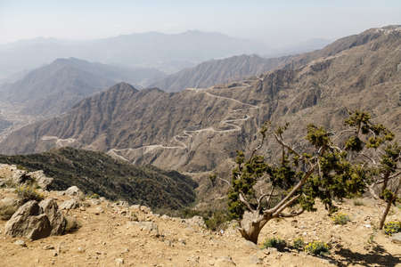 Steep, winding road to the high plateau of Abha in the southeast of Saudi Arabiaの写真素材