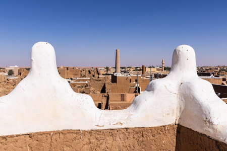 Ushaiger, Ar Riyadh in Saudi Arabia. A traditional restored village made of clay bricks. Ushaiger is one of the Heritage Villages in the Kingdom of Saudi Arabiaの写真素材