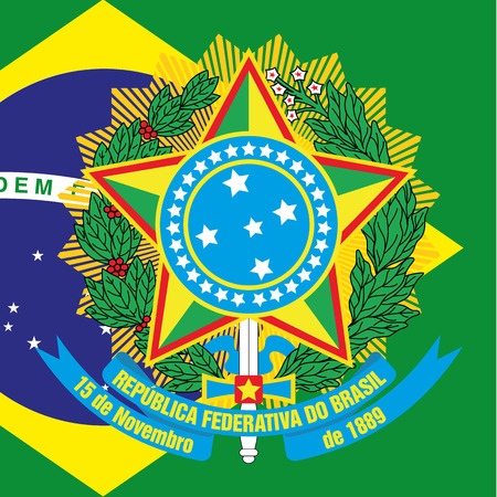 brazil flag and coat of armのイラスト素材