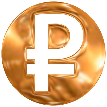 russian ruble currency symbol, russia, gold finishingの写真素材