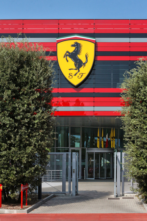 MARANELLO, MODENA, ITALY, YEAR 2017 - Ferrari Factory, the entrance of the new industrial establishmentのeditorial素材