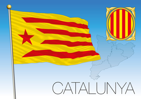 Catalonia flag, coat of arms and map, Spainのイラスト素材