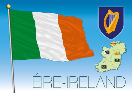 Ireland flag, map and regional flags, Eireのイラスト素材