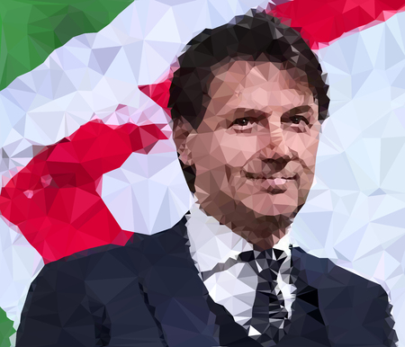 ROME, ITALY, MAY 2018: Giuseppe Conte, new italian President of the government, vector illustration, polygonal graphic elaboration, editorialのeditorial素材