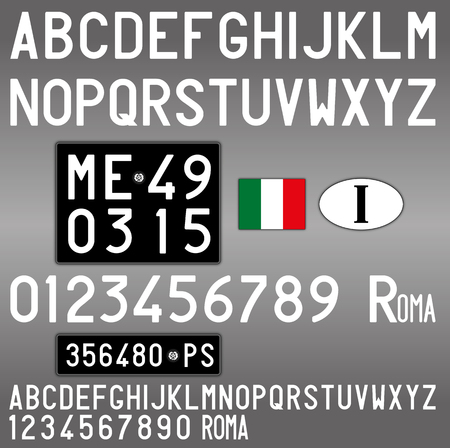 Italy old car license plate, letters, numbers and symbolsのイラスト素材