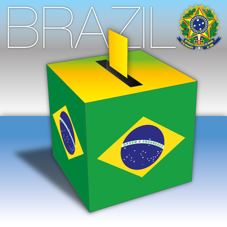 Brazil, voting ballot box with Brazilian flag and hand, graphic vector illustrationのイラスト素材