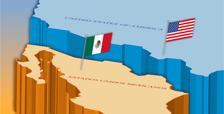 Usa and Mexico border with national flags, vector illustrationのイラスト素材